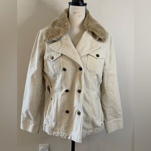 Loft tan corduroy jacket brown faux fur collar SZ MP